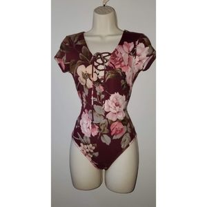 Maroon floral body suit